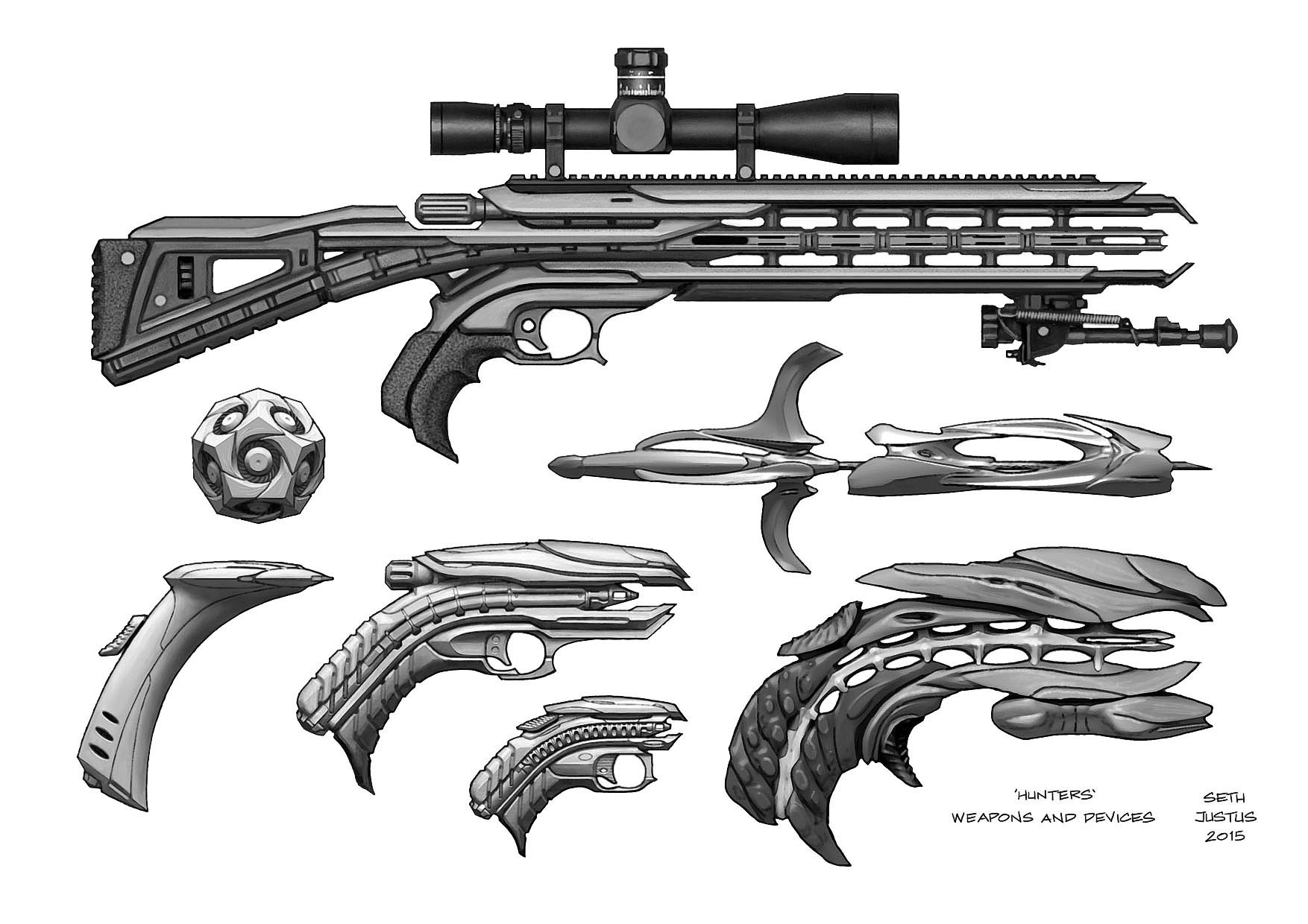 Hunters Alien Weapons and Devices by Seth Justus https://www.artstation.com/artwork/lqz25